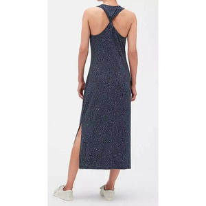 Banana Republic Factory XL Blue Geometric NO WRINKLE Twist Back Midi Slit Dress